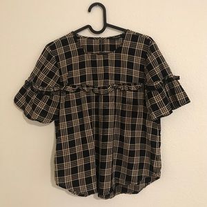 Madewell Ruffle-Yoke Top in Metallic Plaid